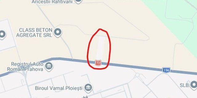 Harta zonei: terenul este marcat cu roșu pe DN72, lângă Ariceștii Rahtivani