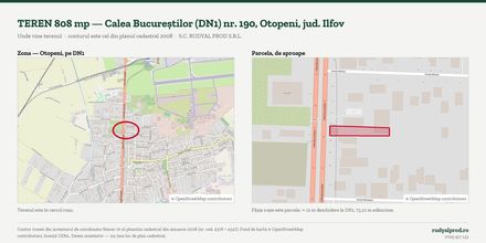 Harta terenului: parcela este conturată cu roșu pe Calea Bucureștilor (DN1), în Otopeni
